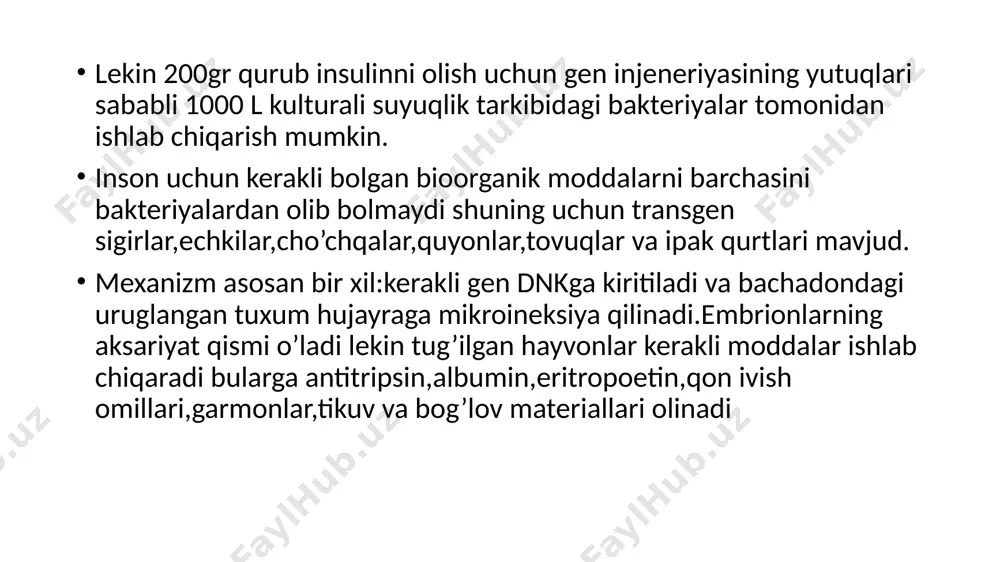 kabi kasalliklarning kelib chiqishi,oldini olish va davolashga oid. v.m.majidov-o’zbda xizmat ko’rsatgan fan arbobi,tibbiyot fanlari doktori,professor asosiy ilmiy ishi brutselloz va virusli gepatitning klinikasi,tashxisi va davosiga oid bo’lgan. s.o’.mahmudov o’zbda xizmat ko’rsatgan fan arbobi,tibbiyot fanlari doktori,professor.o’zbekistonning issiq iqlimida bolalarda uchraydigan ichterlama,qorin tifi va paratif kasalliklarining alohida belgilarni o’rganib amaliyotga regitratsiya terapiyasining ratsional sxemasini tadbiq etgan. o.a.obidov-mikrobiolog immunolog olim.asosiy ilmiy ishlari mikroblar genetikasi,vaksinaning inson organizmiga,himoya omillariga ta’siri,yuqumli ichak infeksiyalari ekspress diagnostikasiga oid ishlar olib borgan mikroorganizmlarning fermentativ jarayonlari fermentlar-bu tirik hujayralar ishlab chiqaradigan oqsil tabiatli moddalar.mikroorganizmlarning fermentlari,asosan,sitopazmada joylashadi ayrimlari yadro va hujayra qobig’ida saqlanadi. bakteriyalarda 6 at har xil fermentlar mavjud: oksidoreduktaza, transferaza,gidrolaza,liaza,ligaza,izomerazalar. ko’pgina patogen mikroorganizm fermentlarining faolligi optimal ph 7,2-7,4 harorat 37-50 ^c hisoblanadi. fermentlar ekzo va endofermentlarga bolinadi. ekzofermentlar faoliyati hujayradan tashqi muhitda sodir boladi m:gidrolaza biopolimerlarni monomerlargacha parchalaydi. keyin bakteriyalarda fermentlarni uchrashi boyicha konstituktiv va induktiv turlari ham mavjud. konstituktiv-hujayra tarkibida doimo uchraydi bularga proteaza,lipokarpogidrolaza va boshqa fermentlar. induktiv-bakteriya …