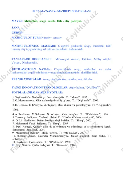 ma'naviy-ma'rifaiy soat rejasi — DOC