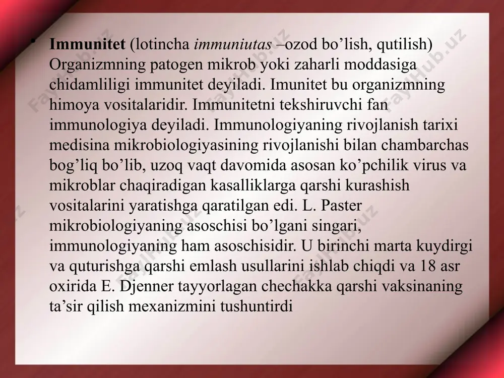’zinikidan begonani ajratishda asosan asosiy gistosigishtirshi kompleksi va ularni ekspretsiya qilinuvchi maxsulotlari qatnashadi. ko’pchilik xollarda o’zining o’zgargan xujayralarini aniqlash immun sistema uchun begona xisoblanadi va begona sifatida unga qarshi kurashadi. antigenlarni maxsusliklari tur maxsusligi. xar bir tur o’z antigen xususiyati bilan boshqa turlardan farq qiladi. m: odam - maymundan, ot - eshakdan va x. gurux maxsusligi. xar bir tur ichida antigen xususiyati bilan bir biridan farqlanuvchi guruxlar mavjud. xujayra va to’qima maxsusligi. organizmdagi ko’plab xujayralar, to’qimalar, organlar ag jixatdan bir-birlaridan farqlanadi. bosqichli maxsuslik. organizmni xar bir rivojlanish bosqichi o’zini ag xususiyati bilan farqlanadi, ya’ni tug’ilmasdan xomila ag bilan tug’ilgandan keyingi ag to’g’ri kelmaydi. tip maxsusligi. ko’proq mikroorganizmlarga qo’llaniladi. m: pnevmatok kapsula ag bo’yicha bir necha tiplarga bo’linadi. autoantigenlar - ba’zi bir ag ma’lum bir sharoitda organizmda ag xususiyatini namoyon kilishi mumkin, kachonki bu xujayralar uzlariga immun sistemani tolerantligi yukolgan bulsa (kuyganda, yukumli kasallanishdan so‘ng, nurlanish va x.). bundan tashqari organizmda …