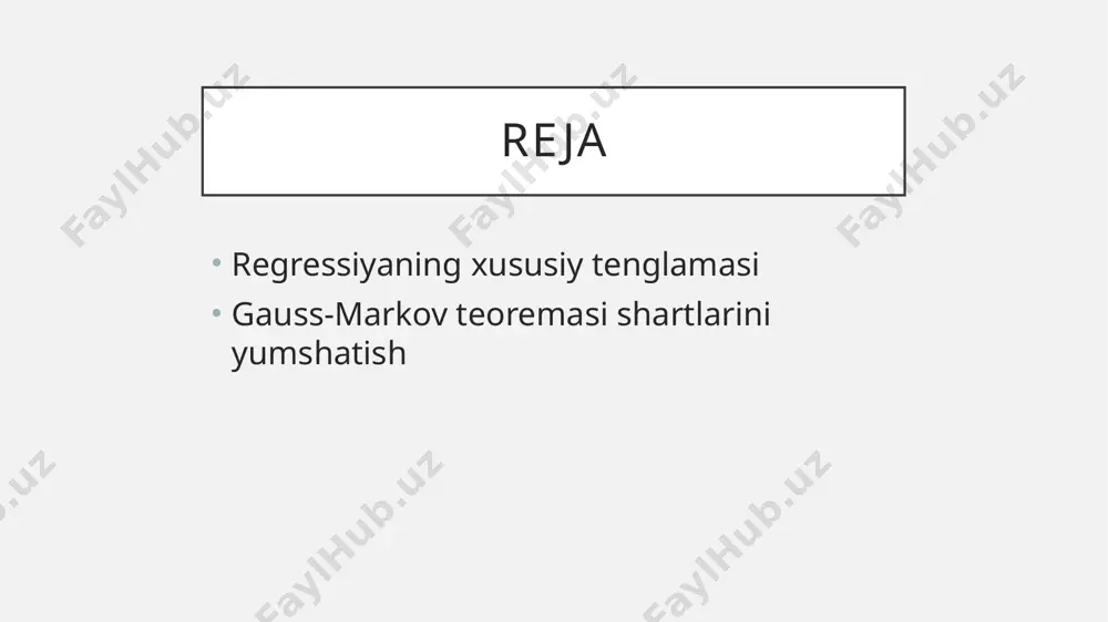 echimlari: hech nima qilmaslik ma’lumotlar to`plamini kengaytirish korrelyatsiyaga sabab bo`layotgan o`zgaruvchilardan birini tashlab yuborish faqat! bu model spetsifikatsiya kamchiligiga sabab bo`lishi mumkin murakkab ekonometrik shakl almashtirishlar (lasso standard xatoliklari, asosiy komponentlar analizi) image4.png image1.png image2.png image6.png image3.png image20.png image5.png image6.gif /docprops/thumbnail.jpeg