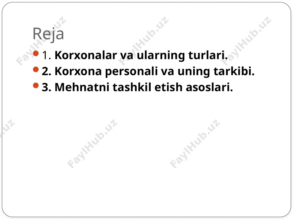 ssa tariqasida kiritish va hokazolar). mas’uliyati cheklangan jamiyat. o‘zbekiston respublikasining „mas’uliyati cheklangan hamda qo‘shimcha mas’uliyatli jamiyatlar to‘g‘risida”gi qonuniga binoan: „bir yoki bir necha shaxs tomonidan tashkil etilgan, nizom jamg‘armasi (ustav kapitali) ta’sis huj-jatlari bilan belgilangan miqdorlarda ulushlarga bo‘lingan xo‘jalik jamiyati mas’uliyati cheklangan jamiyat deb hisoblanadi”. aksiyadorlik jamiyati o‘zbekiston respublikasining „aksiyadorlik jamiyatlari va aksiyadorlarning huquqlarini himoya qilish to‘g‘risida”gi qonuniga ko‘ra: „nizom jamg‘armasi jamiyatning aksiyadorlarga nisbatan majburiyatlarini tasdiqlovchi muayyan miqdordagi aksiyalarga taqsimlangan xo‘jalik yurituvchi sub’ekt aksiyadorlik jamiyati deb hisoblanadi”. aksiyadorlar umumiy yig‘ilishi mutlaq vakolatlariga quyidagilar kiradi: jamiyat nizomiga qo‘shimchalar kiritish, yangi tahrirdagi nizomni tasdiqlash; jamiyatni kayta tashkil etish va tugatish; jamiyat kuzatuv kengashining tarkibini belgilash, uning a’zolarini saylash va ularning vakolatlarini muddatidan ilgari tugallash; e’lon qilingan aksiyalarning eng ko‘p mikdorini belgilash; nizom jamg‘armasini ko‘paytirish va kamaytirish, o‘z aksiyalarini qaytarib sotib olish; taftish komissiyasi a’zolari (taftishchi)ni saylash va ularning vakolatlarini muddatidan ilgari to‘xtatish; yillik biznes rejalarini, hisobotlarni, buxgalteriya balanslarini tasdikdash, foyda va zararlarni …