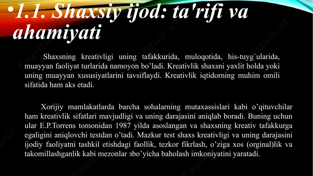 arga qaraganda ko'proq tajribalarni boshdan kechirgan yoki o'z tajribalari haqida ko'proq o'ylashgan 1-qurol: talqin 2-qurol: tahlil 3-qurol: mantiqiy va dalil asosida fikrlash 4-qurol: baholash 5-qurol: tushuntirish 6-qurol: imkoniyatingiz chegarasini bilish shaxsiy ijodkorlikni rivojlantirish uchun samarali, tahliliy fikrlashning olti quroli kreativ fikrlashda taʼlimning oʻrni qanday? shaxsiy ijodkorlikni rivojlantirish uchun samarali strategiyalar ijodiy fikrlashni rivojlantirishning birinchi usuli: shakli o'zgaruvchilarni o'ynash bizning birinchi maslahatimiz "flip-flop" deb nomlangan. ko'chada ketayotganingizda yoki transportda ketayotganingizda, reklama, yozuvlar va do'konlarning nomlarini o'qishga harakat qiling, men oldindan so'rayman. masalan, "neapol" pitseriyasi, siz esa "lopaen" ni o'qiysiz. avvaliga bu qiyin bo'ladi, ammo miyani ham o'rgatish kerak. bir necha kun va siz ko'p harakat qilmasdan qisqa so'zlarni, keyinroq uzunroq so'zlarni, keyin iboralarni va nihoyat uzoq jumlalarni o'qiy olasiz. shakli o'zgaruvchilarni o'ynash bu nima uchun? avvalo, siz miyangizni mashq qilasiz, vaziyatni ko'rishning bir nechta usuli borligini, muqobillari borligini va bu muqobillarga e'tibor berish kerakligini xabar bering. muammo tug'ilganda va undan chiqish …