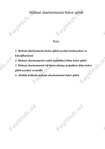 mehnat shartnomasini bekor qilish — DOC