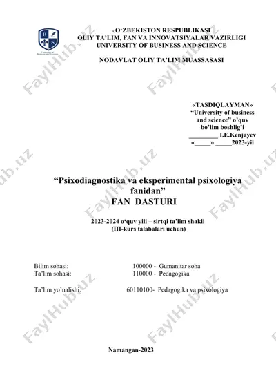 "psixodiagnostika va eksperimental psixologiya fanidan" — DOCX
