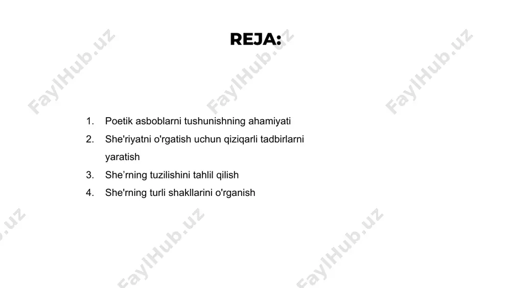 chuqurlashtiradi. she’r orqali o‘quvchilarni tanqidiy fikrlashga o‘rgatish she'riyatni o'rgatishda tanqidiy fikrlash qobiliyatini ta'kidlash juda muhimdir. she’rlarni tahlil qilish orqali o‘quvchilar adabiyotni sharhlash va baholash qobiliyatini rivojlantiradilar. talabalarni she'rda taqdim etilgan muallifning niyati va mavzulariga shubha qilishni taklif qiling. bu janrni chuqurroq tushunish va ishtirok etishga yordam beradi. she'riyatni vosita sifatida ishlatib, o'qituvchilar analitik fikrlashni rivojlantiradigan va o'quvchilarni tanqidiy fikrlaydigan bo'lishga imkon beradigan sinf muhitini yaratishi mumkin. she’r o‘rgatishda texnologiyani joriy etish she’riyatni o‘rgatishda o‘quvchilarni janrning nozik jihatlari bilan qiziqtiradigan metodikadan foydalanish muhim ahamiyatga ega. pedagoglar o‘qitish jarayoniga texnologiyani joriy etish orqali she’rlarni an’anaviy uslublar qila olmaydigan tarzda jonlantirishlari mumkin. multimedia taqdimotlari, onlayn resurslar va interfaol platformalar kabi vositalardan foydalanish o‘quvchilarning she’riyat haqidagi tushunchasini va qadrini oshirishi mumkin. ushbu zamonaviy yondashuv turli xil o'rganish uslublariga mos keladigan yanada chuqurroq va dinamik o'rganish tajribasiga imkon beradi. she'riyatni o'rgatishda texnologiyani qo'llash orqali o'qituvchilar ijodkorlik va tanqidiy fikrlashni rivojlantiradigan hamkorlik va innovatsion muhitni yaratishi …