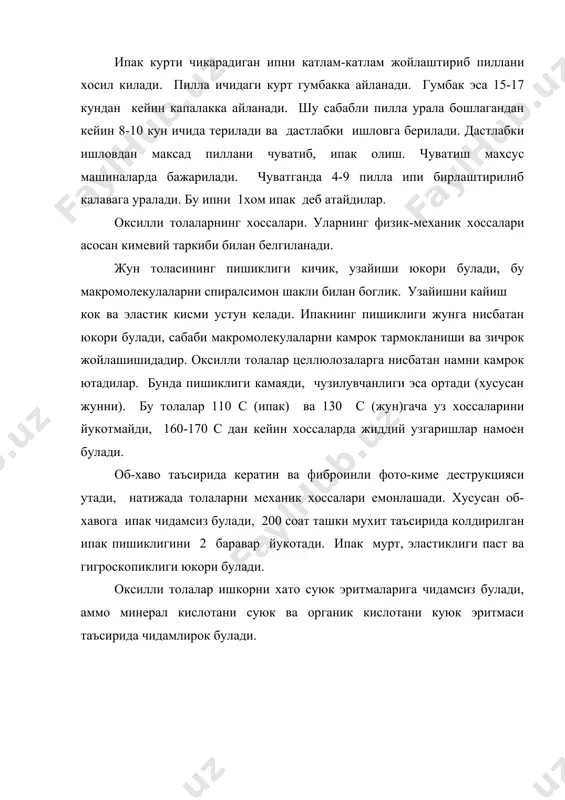 жониворлардан олинадиган тола ва ипларнинг тузилиши, хоссалари - Page 5