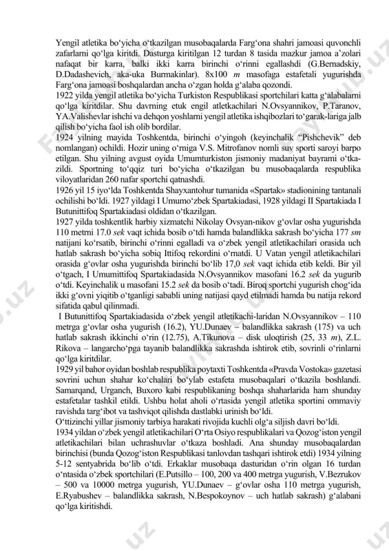 katlarning yengil atletikachilari yutuqlari sezilarli yuksalgan, bu sport turida kuchlar nisbati o‘zgargan edi. sobiq ittifoq boshchiligidagi sotsialistik lager mamlakatlari sportchilari ayniqsa katta yutuqlarga erishdilar. jahon yengil atletikasi taraqqiyotida xelsinkida o‘tkazilgan xv olimpiya o‘yinlaridagi (1952 yil) musobaqalarning ahamiyati katta bo‘ldi. unda 70 mamlakat ishtirok etdi. birinchi o‘rinni aqsh yengil atletikachilari oldilar. olimpiya musobaqalarida birinchi marta qatnashgan sobiq ittifoq yengil atletikachilari ular bilan qattiq bellashib, ikkinchi o‘rinni egalladilar. uchinchi o‘ringa angliya sportchilari sazovor bo‘ldilar. chexoslovakiya yengil atletikachilari ancha yaxshi yutuqlarga erish-dilar: e.zatopek uzoq masofalarga yugurishda uch marta (5000 m, 10000 m va marafon yugurish) g‘alabaga erishdi. d.zatopkova nayza uloqtirishda jahon rekordini o‘rnatdi. vengriyalik sportchi i.chermak bosqon uloqtirishdan yangi jahon va olimpiya rekordlarini o‘rnatdi. melburndagi xvi olimpiya o‘yinlarida (1956 yil), ob-havo noqulayligiga qaramasdan, yengil atletika sportida, shubhasiz, o‘sish borligi namoyish qilindi. erkaklar yengil atletikaning 24 turidan 19 tasida, ayollar esa 9 turdan 8 tasida yangi olimpiya rekordlari (bundan 4 tasi jahon rekordlari) o‘rnatdilar. …