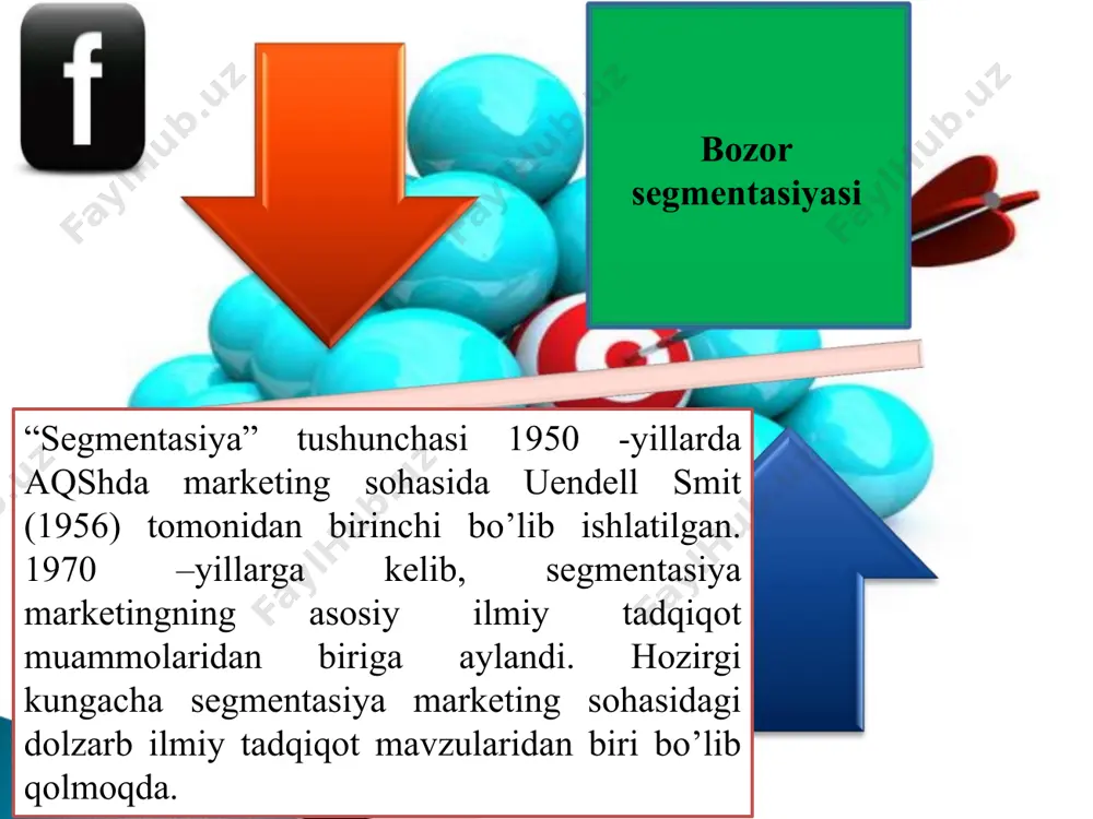 a bo’lishi kerak. segmentasiyaning eng keng tarqalgan mezonlari bo’lib qo’yidagilar hisoblanadi: segmentning miqdoriy o’lchamlari, ya’ni: bozor sig’imi (qancha mahsulot va qanday umumiy qiymatda sotilishi mumkin), nechta potensial iste’molchilar bor va ular qanday maydonda yashaydilar. bulardan kelib chiqqan holda korxona mazkur segmentga qanday ishlab chiqarish quvvatlarini yo’naltirishi, sotish tarmog’ining o’lchamlari qanday bo’lishini aniqlab olishi kerak. korxona uchun segmentning ochiqligi deb korxonaning mahsulotni sotish va taqsimlash kanallariga ega bo’lish imkoniyatlari, mazkur bozor segmentida mahsulotlarni transportirovka qilish va saklash shartlariga aytiladi. 8 segmentning muhimligi u yoki bu iste’molchilar guruhini bozor segmenti sifatida qarash mumkinmi, asosiy umumlashtiruvchi belgilar bo’yicha u qanchalik mustahkam ekanligini ko’rsatadi. bozorning mazkur segmenti o’suvchi, mustahkam yoki kamayuvchi ekanligini, ishlab chiqarish quvvatlarini unga yo’naltirish mumkinligini aniqlash kerak. foydalilik ajratilgan bozor segmentida ishlash korxona uchun qanchalik rentabelli bo’lishini ko’rsatadi. u yoki bu bozor segmentining foydaliligini baholash uchun tegashli ko’rsatkichlarni hisoblashning odatdagi usullaridan foydalaniladi — foyda me’yori, qo’yilgan kapitaldan daromad, aksiya dividendlarining miqdori …