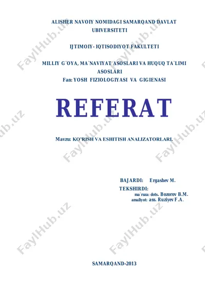 ko’rish va eshitish analizatorlari referati — PDF