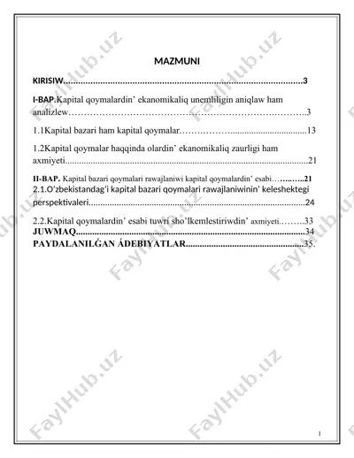 kapital bazari qoymalari — DOC