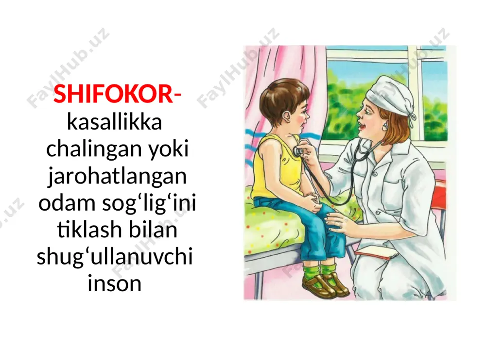 bar, oshxonalarga tashrif buyuruvchilarga xizmat ko‘rsatuvchi ishchi 45 otboqar – otlarga qarovchi, otlarni parvarish qilish bilan shug‘ullanuvchi kishi 46 hamshira – davolash-profilaktika muassasalarida vrach yordamchisi bo‘lib, u bilan hamkorlikda ish olib boradigan xodim 47 aktrisa - drammatik yoki hajviy asarda rol o‘ynaydigan va kino, televideniya, teatr yoki radioda ishlaydigan shaxs 48 farrosh – idora yoki muassasalarda xonalarni tozalovchi xodim 49 ovchi – ov ishi bilan shug‘ullanuvchi, ov qiluvchi kishi 50 murabbiy –yakka va jamoaviy tarzda muayyan ko‘nikmalarga o‘rgatuvchi, tegishli sohadagi malaka-mahoratni o‘stiruvchi ustoz 51 musiqachi – musiqa bilan professional ravishda shug‘ullanuvchi odam 52 kimyogar - kimyoni o‘rganish bo‘yicha ilmiy tadqiqotlar olib boradigan olim 53 geolog – foydali qazilmalarni qidirish, yer po‘stlog‘i qatlamlari, ularning tarkibi, qalinligini o‘rganish bo‘yicha ilmiy materiallar to‘playdigan mutaxassis 54 asalarichi – asal olish uchun asalari urchitish, uni parvarish qilish bilan shug‘ullanuvchi shaxs 55 barista – kofe qaynatuvchi, qahvani to‘g‘ri tayyorlashni biladigan kofe mutaxassisi 56 iqtisodchi – iqtisodiyot …