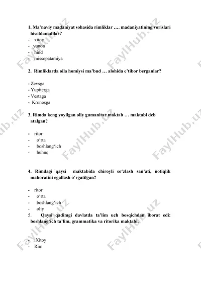 rimlik madaniyat tarixi — DOCX