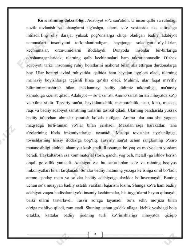 ongida primitiv go‘zallik tushunchasi shakllanib, unga ehtiyoji borligini his qila boshlagan. mazkur ehtiyoj universal xarakterga ega bo‘lib, insoniyatning tongidan boshlab to buguni qadar mudorn kuchaysa kuchayib keladiki, aslo susaygani yo‘q. shu bois ham estetik faoliyat inson hayolining barcha nuqtalarida o‘zini namoyon qiladí: kundalik turmushda, ish joyida, istirohatda va b. aytaylik, hovlisiga gul-u rayhon o‘tqazayotgan ayoi, o‘ziga oro berayotgan suluv, uyini sarishta qilay deb kuymalanayotgan beka, daraxtlarga shakl berayotgan bog‘bon, tabiat manzarasidan zavqlanayotgan sayyoh, o‘sha manzarani chizayotgan rassom ... - bularning barida estetik faoliyat unsurlari u yoki bu darajada mavjud. deylik, hovlisiga gul-u rayhon ekayotgan ayol amaliy- mehnat faoliyati bilan mashg‘ul, lekin unga estetik faoliyat unsurlari aralashgan; tabiat manzarasidan zavqlanayotgan sayyoh obyekt - tabiat manzarasi orqali o‘ziga yo‘naltirilgan retsepsion-estetik faoliyatda; manzarani chizayotgan rassom esa badiiy ijodga sho‘ng‘ib ketgan, ranglar vositasida manzarani ijodiy qayta yaratib, unda qalbini suratlantirishga chog‘langan... darvoqe, sanoq oxirida ko‘p nuqta qoʻyilgani, uni yana davom ettirish mumkin degani, ayon …