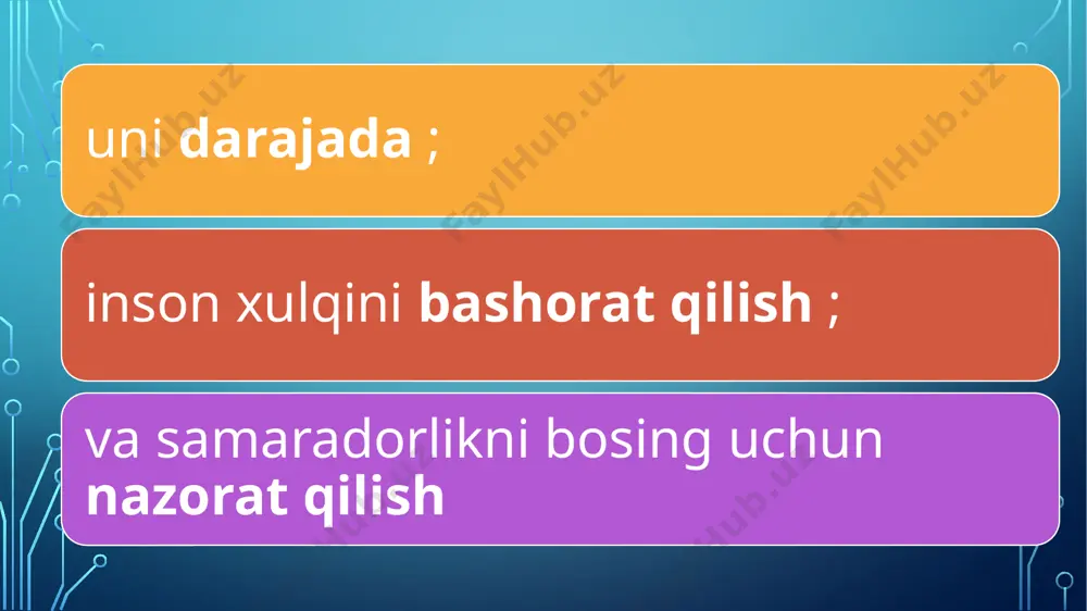 y change management nazariyalarida qo'llanilmoqda. 3. norasmiy nazariyasi klassik eksperimentlar shuni ko'rsatadiki, tashkilot ichida rasmiy hujjatlardan tashqari norasmiy aloqa ham mavjud. bu asos edgar scheinning tashkiliy madaniyat haqidagi ishlari uchun poydevor bo'lib xizmat qildi. 4. amaliy boshqaruvga ta'sir rahbarlar inson bilan ishlashda tibbiy yordamni qo'llashni boshladilar. motivatsiya nazariyalariga (maslow, herzberg, mcgregor) asos yaratildi. boshqaruv jarayonida “faqat nazorat qilish” emas, balki “qo'llab-quvvatlash va rag' himoya” vaziyatlari shakllandi. 5. zamonaviylarga yo'l bugungi kunda boshqaruv psixologiyasi fanining mustaqil yo'nalishdagi holati aynan shu klassik eksperimentlarga tayanadi. robbins va judge o'z darsliklarida bu ko'rsatkichni organizational behavior konstruktsiyasining o'ziga xos xususiyatlariga ko'ra ko'rsatadi. xulosa inson omilini chuqur tushunmasdan samarali rahbarlikni tasavvur qilib bo'lmaydi. buning uchun boshqaruv psixologiyasining maqsadi — motivatsiya, rahbarlik va jarayonlarni ilmiy asosda tahlil qilishdir. klassik eksperimentlar (hawthorne tajribalari) va etnografik kuzatuvlar (schein ishlari) boshqaruv psixologiyasining psixologik poydevorini yaratdi. zamonaviy tajribada eksperiment, so'rovnoma va case study usullari integratsiyalashgan holda qo'yilgan. lewinning “field theory” va …