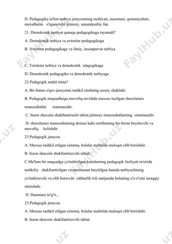 maktabgacha ta’lim pedagogikasi fanidan test savollari - Page 5
