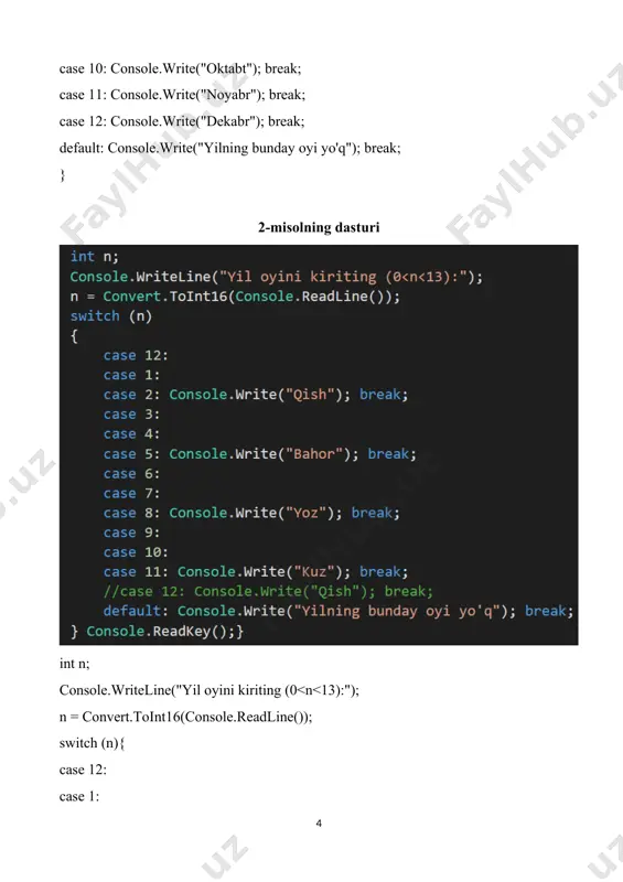 amaliy mashg‘ulotlar: shart va switch operatorlariga doir misollar - Page 4