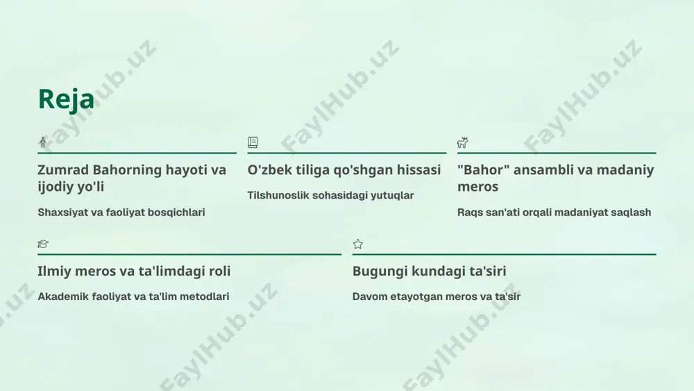 lotin alifbosiga o'tish yili to'liq lotin yozuviga o'tish rejalashtirilgan vaqt 1 turk tillari oilasida o'rni turk tillari guruhining muhim a'zosi o'zbek tili o'zining boy lug'at boyligi va grammatik tuzilishi bilan mashhur bo'lib, hozirda lotin va kirill alifbolarida yozilmoqda. zumrad bahorning tilshunoslik yondashuvi agglutinativ xususiyatlar tadqiqi o'zbek tilining so'z yasash qoidalari va qo'shimchalar tizimini chuqur o'rgangan, bu sohada fundamental ishlar olib borgan. morfemalar tahlili so'z yasash qonuniyatlari grammatik kategoriyalar o'rganishi tarixiy tilshunoslik o'zbek tilining tarixiy ildizlari va boshqa turk tillari bilan genetik aloqalarini ilmiy asosda tahlil qilgan. etimologik tadqiqotlar qiyosiy-tarixiy metodlar til kontaktlari nazariyasi uning innovatsion o'qitish metodlari til o'rganishni yanada samarali va qiziqarli qildi. "tilning go'zalligi va murakkabligi" har bir til o'zining noyob xususiyatlari bilan ajralib turadi. o'zbek tili ham o'zining fonetik boyligi va grammatik murakkabligi bilan tilshunoslarni hayratda qoldiradi. 3-bob "bahor" raqs ansambli va madaniy meros madaniy merosni saqlab qolish va rivojlantirishda raqs san'atining ahamiyati va zumrad bahorning bu …