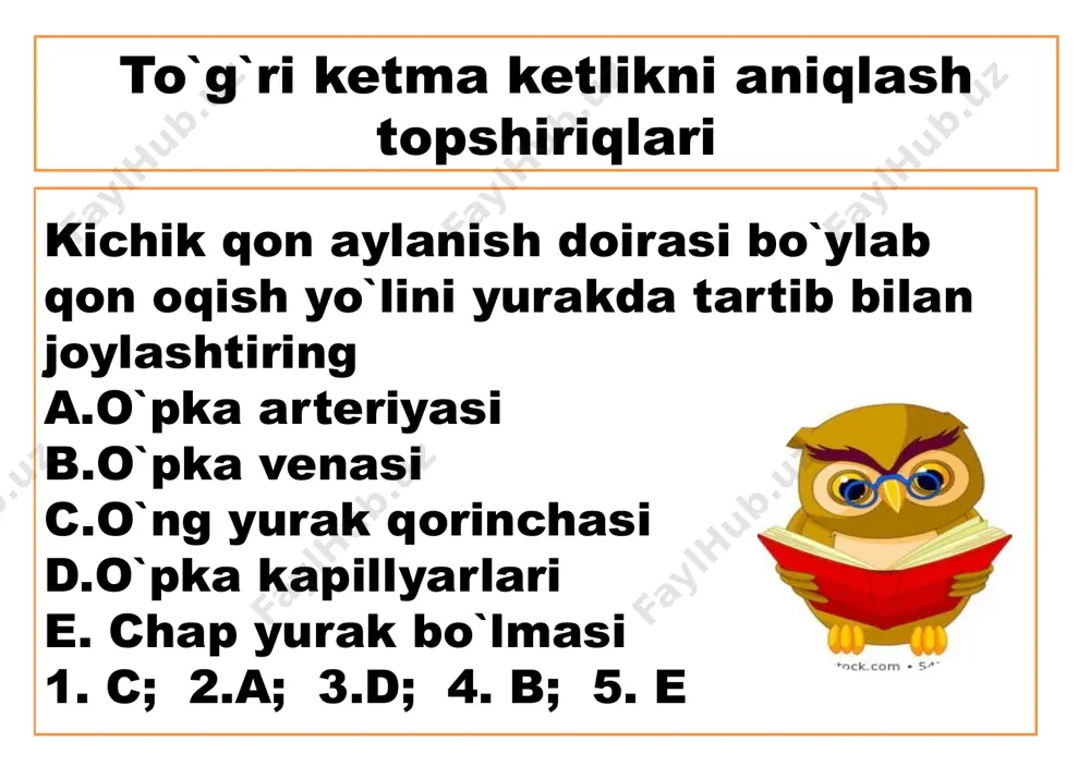 `rganadigan sohalarni juftlang a anatomiya 1 organizm hayotiy funksiyasi b fiziologiya 2 salomatlika mehnat sharoiti ta`siri d gigiyena 3 odam organizmi tuzilishi tibbiyot fanlari rivojlanishiga hissa qo`shgan olimlar va ishlari a aristotel 1 odam tanasi tuzilishi to`g`risida” asari muallifi b mechnikov 2 fanga aorta tushunchasini kiritgan d vezaliy 3 odam umrini uzaytirishga oid ishlar olib borgan sog`lom turmush tarzi inson salomatligini yaxshilash va muhofazasiga qaratilgan e`tiboringiz uchun rahmat! image1.jpeg image2.jpeg image3.jpeg image4.jpg image5.jpg image6.jpg image7.jpg image8.jpg image9.jpg image10.jpg image11.jpg image12.jpg image13.jpeg image14.jpeg image15.png image16.jpg image17.jpg image18.jpg image19.jpg image20.jpg image21.jpg image22.png image23.jpg image24.jpg image25.jpg image26.jpg image27.jpg image28.jpg image29.jpg image30.jpg image31.jpg image32.jpg image33.jpg image34.jpg image35.jpg image36.jpg image37.jpg image38.jpg image39.jpg