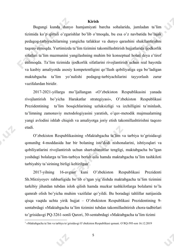 at ko’rsatayotgan pedagoglar, uslubchilar, oliy ta’lim muassasalarining maktabgacha ta’lim yo’nalishi talabalari uchun ilmiy-uslubiy manba bo’lib xizmat qiladi. i bob bolalarni sahnalashtirish va ijodiy faoliyatga o’rgatish fanining predmeti va vazifalari qo’girchoq teatrining paydo bo’lish tarixi. § 1. jahon qo’g’irchoq teatrining paydo bo’lishi, tarixiy ildizlari va tarbiyaviy ahamiyati teatr pedagogikasi o’zining rivojlanib borishi davomida ma’lum tarbiyaviy ta’sir vositalariga ega bo’lgan. miloddan avvalgi vi – milodiy iv-v asrlarda qadimgi yunoniston (gretsiya), qadimgi rim va yaqin sharqda yuzaga kelgan antik teatr yevropa teatr san’atining tug’ilishiga olib kelgan. uning ijodiy ko’rinishlari (qo’shiq aytish, o’yin raqs), musiqa, she’riyatdan iborat bo’lgan. qadimgi yunonistonda madaniy meros bilan tanishtirish, qonunlarga nisbatan hurmatni tarbiyalash maqsadida bolalar teatrga jalb etilgan (bolalar xori). ba’zi teatr tizimlari esa notiqlik, raqs va qo’shiq aytishga asoslanib, ularda o’yin tamoyili birinchi o’ringa chiqarilgan. teatr niqobi o’yin namoyishlarining ifodali vositasi hisoblangan. niqob insonning emotsional holati, hissiyotlari, kayfiyati va olamga bo’lgan munosabatini ifodalashga ko’maklashgan. fransuz filosofi rene jan-mari-jozef …
