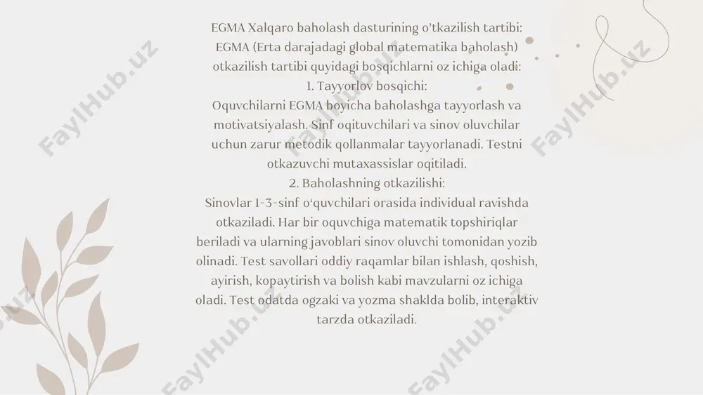 h imkoniyatini beradi, bu esa tizimning samaradorligini oshiradi va nosozliklarni tez aniqlashga yordam beradi. 3. tashqi sharoitlarga moslashuvchanlik: turli sharoitlarda ishlashga moljallangan tizimlar bolishi mumkin, bu esa ular keng miqyosda qollanilishiga imkon beradi. 4. ozgarishlarni kuzatish: tizimlar energiya ishlab chiqarishdagi ozgarishlarni tahlil qilish va zarur choralarni korishga yordam beradi. egma tizimlarining afzalliklari va kamchiliklarini inobatga olgan holda, ular qaysi sharoitda va qanday maqsadlarda qollanilishi kerakligini aniqlash muhimdir. egma xalqaro baholash dasturining tarixi egmaning kelib chiqishi haqida gapirganda, avval egma (engaged game mechanics approach) qanday tushunilishini aniqlash kerak. egma o'yinlarni ishlab chiqishda va o'yin jarayonlarini optimallashtirishda qo'llaniladigan usul va metodlarni o'z ichiga oladi. egma usuli o'yin tajribasini yaxshilash, o'yinchi jalb qilish va motivatsiya oshirish uchun ishlatiladi. bu usul o'yin dizayni va o'yin mexanikalarini tushunishga yordam beradi va o'yin yaratishda qo'llaniladigan ilmiy va amaliy yondashuvlarni o'z ichiga oladi. . egra xalqaro baholash dasturining asosiy maqsadlari: 1. oqish savodxonligini erta aniqlash: egra oquvchilarning …