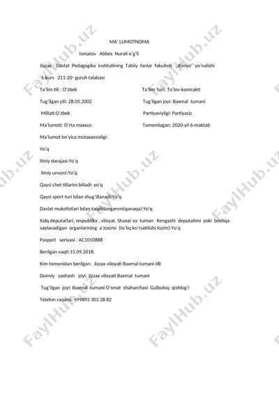 ismatov abbos nurali o’g’lining ma'lumotnomasi — DOCX