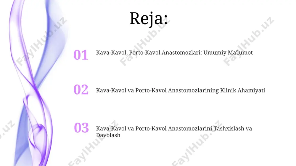 ortal gipertenziya belgilarining paydo bo'lishini ko'rsatadi. kava-caval, porto-caval anastomozlarining anatomiyasi porto-kavak anastomozlari, jigar sirt venalari bilan qorin devori, oshqozon osti bezi va taloq venalari o'rtasidagi ko'plab mayda tomirlarni o'z ichiga oladi. kava-kavak anastomozlari, odatda, jigar darvozasi venasining 3-5 ta shoxlarini pastki kavak venasiga ulash orqali amalga oshiriladi. retroperitoneal bo'shliqdagi paravertebral venalar orqali kava-kavak va porto-kavak anastomozlari o'rtasida muhim kolateral aloqalar mavjud, bu esa portal gipertenziya sharoitida qon oqimini qayta yo'naltirishga yordam beradi. kava-caval anastomozlarda porta hipertansiyonunun rolü kava-kaval anastomozlari portal gipertenziyaning og'irlik darajasiga (child-pugh klassifikatsiyasi bo'yicha 7-10 ball) bog'liq holda, portal bosimining 12 mm hg dan yuqori bo'lishi bilan kuzatiladi. portal gipertenziyasi bo'lgan bemorlarda kava-kaval anastomozlari soni va hajmi kasallikning og'irligiga to'g'ridan-to'g'ri proportsionaldir; masalan, sirrozning iii-iv darajasida sezilarli darajada ortadi. kava-kaval anastomozlari rivojlanishi portal bosimining oshishi natijasida qon oqimining qorin bo'shlig'idagi kollateral tomirlar orqali qayta yo'nalishi natijasida yuzaga keladi, bu esa 50% hollarda asoratlarga olib keladi. kava-caval va porto-caval anastomozlarining …