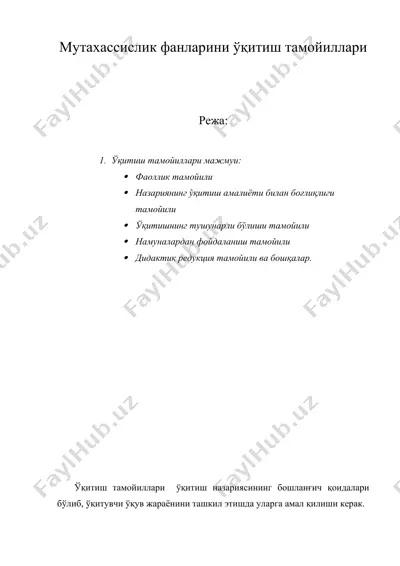 мутахассислик фанларини ўқитиш тамойиллари — DOC
