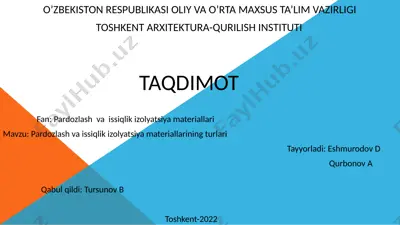 pardozlash va issiqlik izolyatsiya materiallari — PPTX