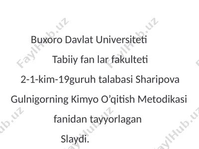 sharipova gulnigorning kimyo o’qitish metodikasi slaydi — PPTX