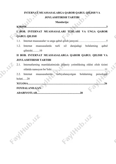 internat muassasalarga qaror qabul qilish va joylashtirish tartibi — DOCX