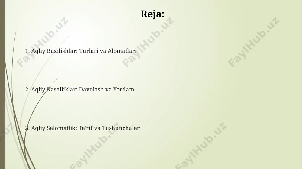 liklar xavfini 30% ga oshiradi, shuning uchun bolalar himoyasini kuchaytirish muhimdir. sog'lom turmush tarzi, shu jumladan muntazam jismoniy mashqlar, to'g'ri ovqatlanish va yetarli uyqu, ruhiy salomatlikni yaxshilaydi va 20-30% ga ruhiy kasalliklar xavfini kamaytirishi mumkin, shu sababli profilaktika choralarini qo'llash zarur. jahon sog'liqni saqlash tashkiloti ma'lumotlariga ko'ra, 2020 yilda dunyo bo'ylab 280 milliondan ortiq odam depressiyadan aziyat chekkan, shuning uchun erta tashxis va psixologik yordamga kirishish ruhiy kasalliklarning oldini olishda muhim ahamiyatga ega. dori-darmonlar va ularning ta'siri ruhiy kasalliklar, masalan, shizofreniya, to'liq davolanmasa, bemorning mehnatga layoqatsizligi, ijtimoiy hayotdan chetlashuvi va oilaviy munosabatlarning buzilishiga olib keladi, bu esa toshkent shahri kabi yirik shaharlarda ko'proq kuzatiladi. depressiya kabi ruhiy buzilishlar yiliga 100 000 kishining 25 nafari o'limiga sabab bo'ladi va bu dunyo miqyosida sog'liqni saqlash tizimlariga 1 trillion dollardan ortiq zarar yetkazadi. o'zbekistonda 2022-yilda o'tkazilgan so'rovnomalarga ko'ra, aholi orasida ruhiy kasalliklarga chalinganlar soni taxminan 15% ni tashkil etadi, bu esa samarqand viloyatida …