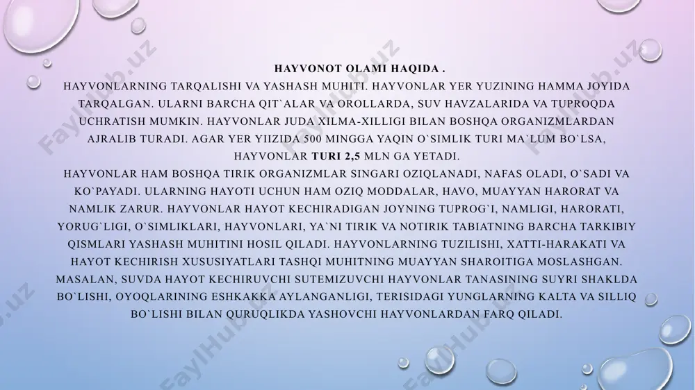 sadida ot, eshak, tuya va boshqa sutemizuvchilarni qo`lga o`rgatishgan. hozirgi davrda hayvonlarning inson faoliyatidagi ahamiyati tobora ortib bormoqda. xonaki hayvonlar inson uchun go`sht va sut, sanoat uchun jun, teri va pilla beradi. yovoyi hayvonlar, xususan, baliqlar, qisqichbaqasimonlar, molluskalar oziq-ovqat sifatida ishlatilishidan tashqari, ularning mahsulotlaridan turli dori-darmonlar va vitaminlar olishda foydalaniladi; chiqindilaridan tayyorlangan un esa chorva mollari ozig`iga qo`shib beriladi yoki o`g`it sifatida foydalaniladi. yowoyi hayvonlar terisi va go`shti uchun ham ovlanadi. qushlarning pati, sutemizuvchilarning suyagi va shoxi yengil sanoat uchun xomashyo hisoblanadi. yowoyi qushlar zararkunanda hasharotlar, sichqonlar va kalamushlarni qirib insonga foyda keltiradi. asalarilar qimmatli asal berishi bilan birga ekinlarni changlantirib, hosildorlikni oshiradi. yirtqich va parazit hasharotlar qishloq xo`jaligi zararkunandalarini qirib, ularning sonini cheklab turishga yordam beradi. hayvonlar orasida inson salomatligiga, chorva mollari va ekinlarga zarar yetkazadigan turlari ham ko`p uchraydi. ular ekinlarni yeb, hosildorlikni kamaytiradi; oziq-ovqat mahsulotlari, jun, teri, yog`och hamda ulardan tayyorlangan mahsulotlar, kiyim-kechak va buyumlarai buzib katta …