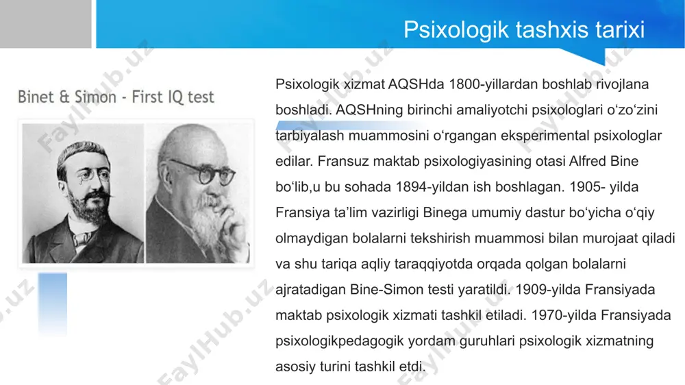 tibbiy, pedagogik maslahatlarga yo‘llash. 02 jismoniy yoki nerv psixik sog‘ligi kuchsizlangan bolalarda ikki marta psixologik asoratlarning oldini olish hamda ularning psixogigienasi va psixoprafilaktikasi bo‘yicha tavsiyalar berish. 03 patopsixologiya va vrachlar, pedagogik-psixologlar bilan birgalikda o‘qituvchilar ota-onalar va boshqa shaxslar uchun ta’limdagi qiyinchiliklarni pedagogik va psixologik korrekciya qilish bo‘yicha tavsiyanomalar tuzish. 04 oilada bola tarbiyasi bo‘yicha tavsiyanomalar tuzish (oila, psixoterapiya mutaxassislari bilan birgalikda). 05 bolalar va ota-onalarga maslahatlar berishda maxsus guruhlar bilan tuzatish ishlarini olib borish. 06 9 konsultativ psixologiyada maslahat ishlari. individual psixologik maslahat berish psixolog amaliy faoliyatining eng ma’suliyatli turlaridan biridir. maslahatchining fikri, psixik taraqqiyot bo‘yicha bolaning har bir bahosi keyingi taraqqiyotiga, o‘qituvchi va ota-onalarning bolaga nisbatan munosabatiga katta ta’sir ko‘rsatishi mumkin. shuning uchun indivudal psixologik maslahat bola rivojlanishining boshidan diqqat bilan tahlil qilish bir qator manbalardan olingan ma’lumotlarga asoslanadi. ko‘pchilik mualliflar aniq xodisaga maslahat berishda quyidagi ketma-ketlikni afzal ko‘radi: 1. ota-onalar bilan dastlabki suhbatda olingan ma’lumotni tahlil qilish hamda …