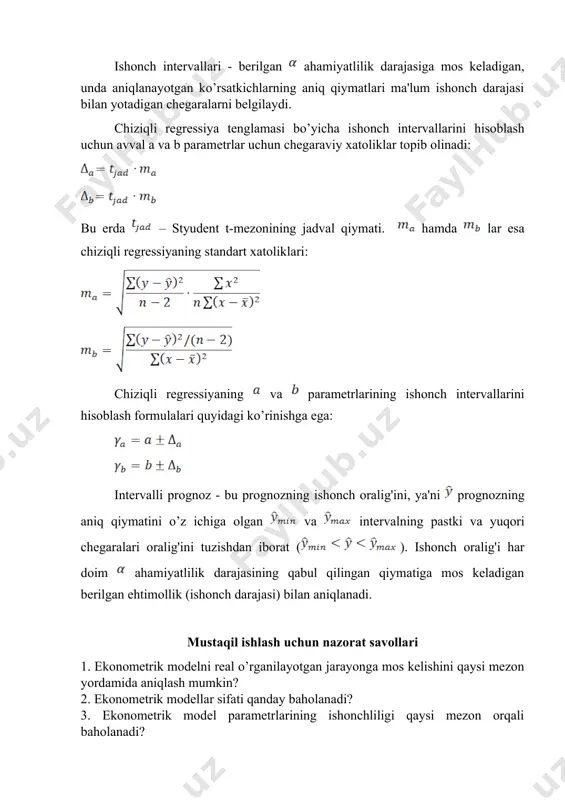 mezon orqali baholanadi? 4. ishonch intervallari qanday hisoblanadi? 5. intervalli prognozlar nima? _1820060716.unknown m n - =