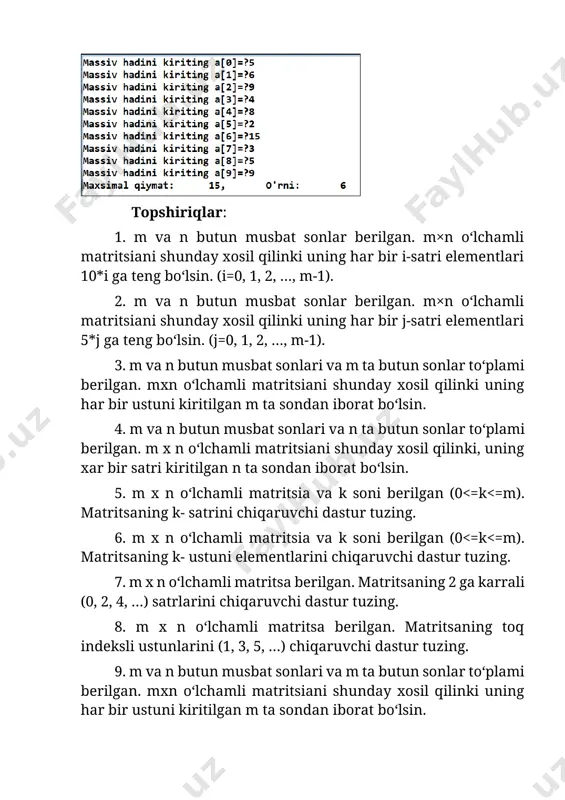 2 butun sonlar berilgan (0<=k1<k2<m). k1 va k2 satr elementlarini almashtiruvchi dastur tuzing. image1.png image2.png