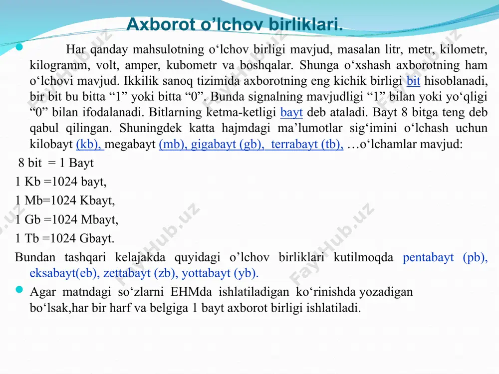 sbatan kam joy egallab, kamroq energiya sarflar va ishonchliroq ishlar edi. bu hol ehmni ixcham, arzon va tejamli qilishga imkon beradi. ularning tezligi sekundiga 10 mingdan 100 ming arifmetik amalni bajarar edi. u ch i n ch i a v l o d (1965-1970 yillar) ehmlarining asosini i n t e g r a l s x e m a l a r tashkil qiladi (bunday sxemalar birinchi marta aqshdagi kaliforniya shtatidagi santa-klara shahrida yaratilgan). elektron sxemalarning ishonchlilik darajasi, ular baholarining arzonlanishi, o’lchamlarning ixchamligi ishlab chiqarishni avtomatlashtirishga keng imkoniyat yaratdi. bu avlod ehmlari tezligi sekundiga 100 mingdan 1 mln. arifmetik amalni bajarar edi. 1964-yil ibm kompaniyasi tomonidan ibm system kompyuteri yaratildi. ehm avlodlari. t o’ r t i n ch i avl od (1970-1980 yillar) ehm larining asosini katta integral sxemalar tashkil qiladi. natijada bitta platada ehmning hamma qurilmalarning elektron sxemalarini joylashtirish mumkin bo‘lib, o‘ttiz yil ilgari katta zalni egallagan …
