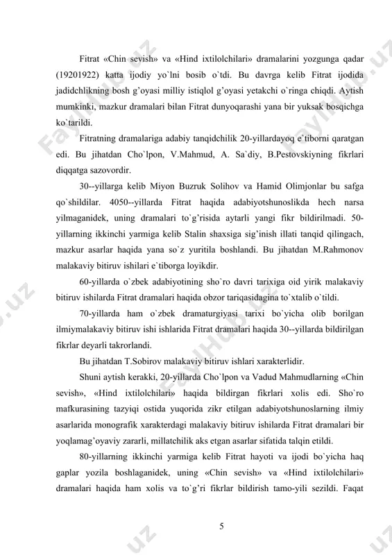 a shoir va olim, nosir va dramaturg, o'qituvchi va ma'rifatparvar sifatida muhim o'rin egallaydi. u 1886 yilda buxoroda ziyoli oilasida tug'ilgan bo'lib, buxoro, isthambul madrasalari va dorilfununlarida o'qiydi. u arab, fors, turk tillarini mukammal bilganligi tufayli sharqning buyuk allomalari ijodini yaxshi o'zlashtiradi. adibning otasi savdogarchilik bilan shug'ullangan bo'lib, 1918 yilgacha qashqarda turib qoladi. u asosan onasi mustafo bibi (bibijon) tarbiyasida bo'lib, undan navoiy, uvaysiy, zebunniso, bedil, fuzuliy kabi ulkan shoirlar g'azallariii birinchi tinglagan. fitrat 1909 yilda turkiyaga o'qishga borib, 1913 qilgacha isthambul dorilfununida tahsil ko'rgan. turkiyada tashkil bo'lgan «buxoro ta'limi maorifi» uyushmasida faollik ko'rsatgan. behbudiy asos solgan jadid usulidagi maktablar takomiliga xizmat etgan. uning ilk to'plami 1911 yilda «sayha» («chorlov») nomi bilan chop etiladi. «sayyohi hindi», «munozara» kabi asarlari ham shu yillarda nashr etilgan. 1909-1913 yillarda turkiya dorilfununida o'qiyotganda uning zukko, bilimdonligi professor-o'qituvchlarni hayratga soladi. unga fitrat - donishmand taxallusini beradilar. fitrat ijodi turkistonda inqilobiy harakatlar kuchaygan, «sharq uyg'ongan» davrlarga …