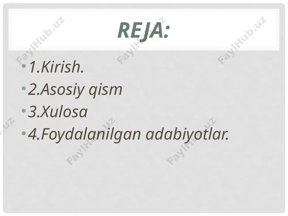 siga, davlat bayrog'iga, xokimiyat va boshqaruv idoralari tizimiga, davlat ramzlari va davlat mukofotlariga ega ekanligi xam uning siyosiy mustaqilligini bildiradi. foydalanilgan adabiyotlar: a.sobirov ,,o’zbekistonning yangi tarixi’’.toshkent.2013-yil. r.hasanov ,,o’zbekistonning eng yangi tarixi’’.toshkent.2022-yil. image9.jpeg image10.png image11.png image12.png image13.png image3.png /docprops/thumbnail.jpeg