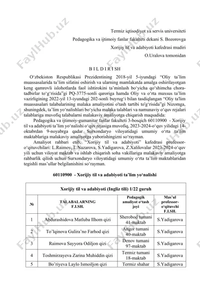 xorijiy til va adabiyoti ta'lim yo'nalishi — DOCX
