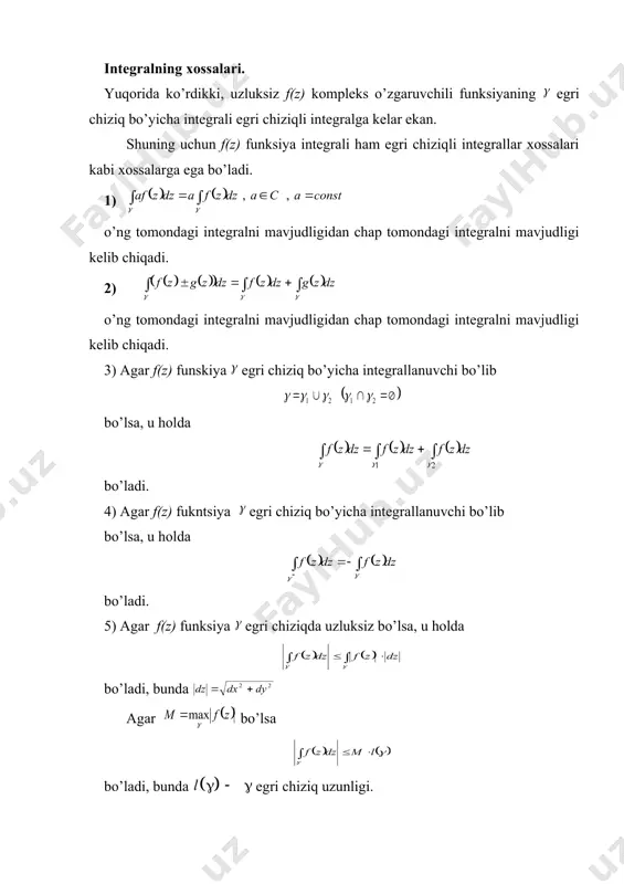 kompleks o’zgaruvchili funksiyaning integrali va uning xossalari koshi teoremasi - Page 5