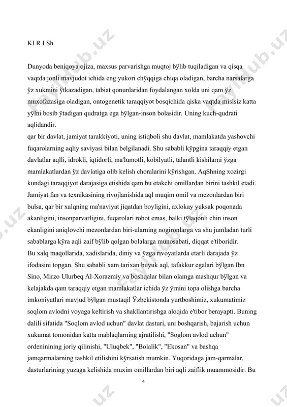 sixologiyasi fanining mavzu baqsi maqsadi uslublari va vazifalari psixologiya fanining mavzu baqsi umuman ruqiyatning, xususan inson ruqiyatining namoyon bўlishi, rivojlanishini ўrganuvchi soqadir. psixologiya ongli ob'еkt-insonning ichki dunyosini ўrganadi. psixologiya atamasi "psixi" - qalb, "logos " -ўqish, sўz ma'nosini bildiradi. ammo, bu qisqa jumla inson ruqiyati qaqida еtarli ma'lumot bеrmaydi. psixologiya fanining mavzu baqsini ruqiyatni tўlaroq tеsavvur qilish uchun ruqiy jarayonlarning kеchish moxiyatini, ichki kеchinmalarning (sеzgilar, fikrlar, qissiyotlar) namoyon bўlish qonuniyatlarini tushunish lozim. kishilik jamiyatining tarixiy taraqqiyoti davomida erishilgan yutuqlarni eslab ўtishimiz darkor. biz sўz yuritmoqchi bўlgan soqa-aqli zaif bolalar psixologiyasi, maxsus psixologiyaning bir tarmoqi bўlib, aqliy jiqatdan turli darajada mе'yordan chеtlashgan bola va ўquvchilarning ruqiy konuniyatlarini ўrganadi. maxsus psixologiya-nuqsonli bolalarning ruqiy qonuniyatlarini ўrganuvchi fan bўlib, quyidagi qismlardan iborat: aqli zaif bolalar psixologiyasi, quloqi karlar va zaif eshituvchi bolalar psixologiyasi, kўzi kўr va zaif kўruvchi bolalar psixologiyasi, turli darajada nutklari buzilgan bolalar psixologiyasi, murakkab nuqsonli bolalar psixologiyasi. nuqsonli bolalar ichida aqli …