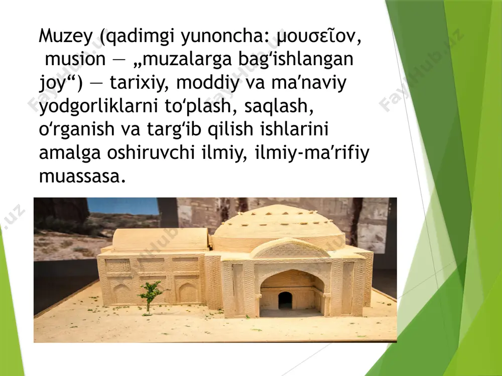 iyat bo‘limi mudiri tohir norqobilovning so‘zlariga ko‘ra, undagi ba’zi eksponatlar butun dunyo bo‘yicha yagona hisoblanadi: “ulardan eng mashhurlari qadimgi fayoztepada topilgan budda haykali, ikki boshli ilon tasviri tushirilgan tosh haykalcha va samarqanddan topilgan bronza ko‘zoynakdir. bu durdona asarlar butun dunyoda yagona va o‘xshashi yo‘qdir. muzeydagi qimmatbaho 6 ta eksponat hozirda fransiyaning “luvr” muzeyiga ko‘rgazma uchun vaqtinchalik olib ketilgan bo‘lib, ularning qiymati 5 million yevro deb baholangan. bu eksponatlarni sug‘urtalash uchun belgilangan narx bo‘lib, aslida, ular bebaho hisoblanadi”. muzey katta ilmiy tadqiqiy va tarbiyaviy ishlarni olib boradi: toʻplamlarni butlaydi va oʻrganadi; ilmiy hujjatlarni tayyorlaydi, muzey ashyolarini saqlash va taʼmirlash tartibini yaratadi, monografiya, katalog, yoʻl-koʻrsatkichlar nashr etadi; zamonaviy muzeyshunoslik ishlab chiqqan ilmiy usul va metodologiya asosida ekspozitsiyalarda ilmiy tashviqotlar olib boradi. tomoshabinlar bilan ishlashning eng muhim shakli ekskursiyadir. ijtimoiy vazifasiga koʻra ilmiy tadqiqot-maʼrifat (muzeyning asosiy qismini tashkil etadi, baʼzan ular xalq muzeyi, ommaviy muzey deb ham ataladi), tadqiqot (ilmiy tadqiqot institutlari qoshida …