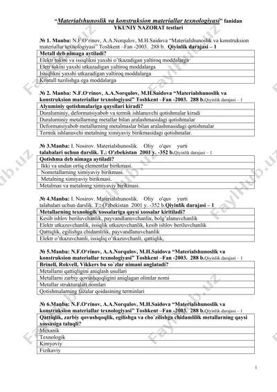 materialshunoslik va konstruksion materiallar texnologiyasi — DOC