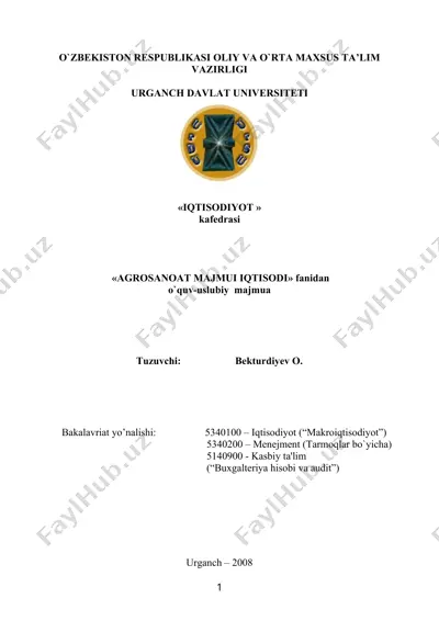 agrosanoat majmuasi iqtisodiyoti — DOC