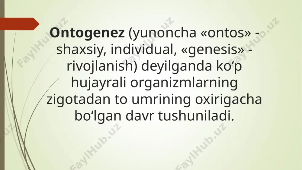 masi paydo bo‘lishi; nafas olish organ (jabra, o‘pka)larining paydo bo‘lishi; qon aylanish sistemasi va yurakning paydo bo‘lishi; yuksak tuzilgan organizm (qushlar, sutemizuvchi)larda arterial va venoz qonning aralashmasligi natijasida vujudga kelgan issiqqonlilik paydo bo‘lishi misol bo‘ladi. o`simliklar dunyosidagi aromorfozlar o‘simliklarning suv muhitidan quruqlikda yashashga o`tishi; spora bilan ko‘payishdan urug‘ orqali ko‘payishga o‘tishi; yopiq urug‘lilarning kelib chiqishi. aromorfozlar evolutsiyaning keyingi bosqichlarida saqlanib qoladi, yangi sistematik birliklar: bo‘lim, tip va sinflarning paydo bo‘lishiga sabab bo‘ladi. allogenez - (yunoncha «allos» - o‘zgacha, boshqa, «genesis» - rivojlanish) organizmlarda tashqi muhit sharoitiga moslanish jarayonida yangi belgi-xususiyatlar asosida xususiy moslanish (idioadaptatsiya)ni vujudga keltiradigan evolutsion yo‘nalish sanaladi. bunday moslanishlar har bir turga mansub individlarning muayyan yashash muhitiga moslanishi uchun birmuncha qulaylik tug‘diradi va biologik progressga sababchi bo‘ladi. mazkur o‘zgarishlar organizmlarning muayyan ekologik muhitiga moslanish imkonini berganligi sababli ekologik differensiatsiya ham deyiladi. biologik progress ba’zan organizm tuzilishining soddalashuvi hisobiga ham sodir bo‘ladi. filogenezda mazkur yo‘nalish katagenez deb ataladi. katagenez …