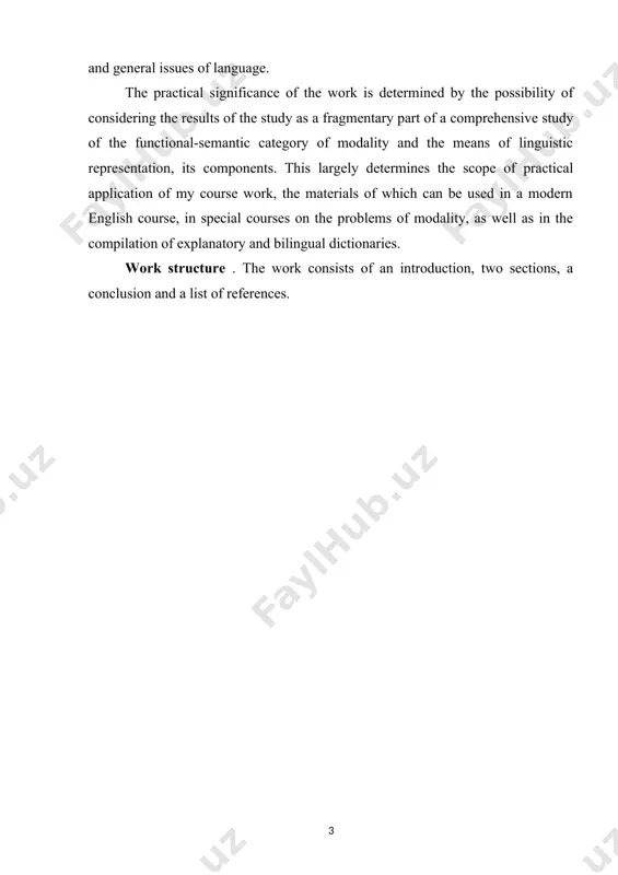 oblem is of significant importance not only for linguistics, but also for logic, since the category of modality belongs to the area of linguistic phenomena where their connection with the logical structure and thinking is most direct. it is known that modality is equally a subject of study in both linguistics and logic. and if in the first modality is included among the most essential characteristics of a sentence as a linguistic unit, then in the second it is considered as an essential feature of judgment as a form of thinking. therefore, the analysis of the linguistic category of modality can only be carried out in close connection with the analysis of the logical category of modality. linguistics has come a long and winding path in the study of modality, based on the achievements of logic, semiotics and psychology. however, modality has not yet received a complete explanation due to …