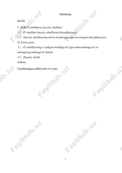 o’simliklarni hayotiy shakllari — DOCX