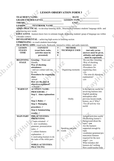 lesson observation form 3 — DOCX