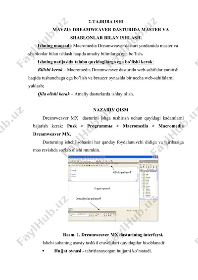 dreamweaver dasturida master va shablonlar bilan ishlash — DOCX