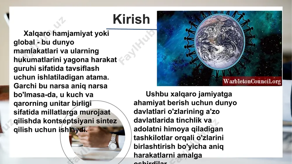 ishi davrida 45 mamlakatdan iborat bo'lgan, ammo bu 57 a'zoning eng yuqori cho'qqisiga chiqadigan edi. ushbu birinchi xalqlar tashkiloti o'z maqsadlari orasida aholini qurolsizlantirish, davlatlarning jamoaviy xavfsizligi va xalqaro to'qnashuvlar o'rtasidagi vositachilikni o'z ichiga olgan. urushdan keyingi ba'zi muammolarni hal qilishga va lokarno shartnomasi (1925) va briand-kellogg shartnomasi (1928) kabi muhim bitimlarni imzolashga muvaffaq bo'lishgan bo'lsalar ham, millatlar ligasi 30-yillarda fashizmning tajovuzlarini to'xtata olmadi. 1933 yilda germaniya va yaponiya, 1936 yilda italiya ajralib chiqdi va sovet ittifoqi 1939 yilda chiqarib yuborildi. xalqaro hamjamiyat tashkilotlari xalqaro hamjamiyat mustahkam va samarali xarakterga ega bo'lgan ko'plab tashkilotlar mavjud. mana ulardan ba'zilari: birlashgan millatlar tashkiloti (bmt) shuni ta'kidlash kerakki, bmt tashkil topganidan 70 yildan ko'proq vaqt o'tgach, dunyodagi eng yirik xalqaro tashkilot maqomini saqlab qoldi. hozirda uning 193 a'zosi bor, ikkita joyda ishlaydi: nyu-york, aqsh va shveytsariyaning jeneva, ikkalasi ham xalqaro hudud deb hisoblanadi. amerika shtatlari tashkiloti (oas) u 1948 yilda kolumbiyaning bogota shahrida …